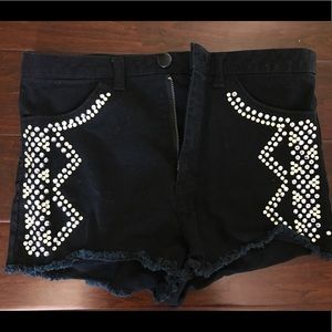High waisted black studded shorts